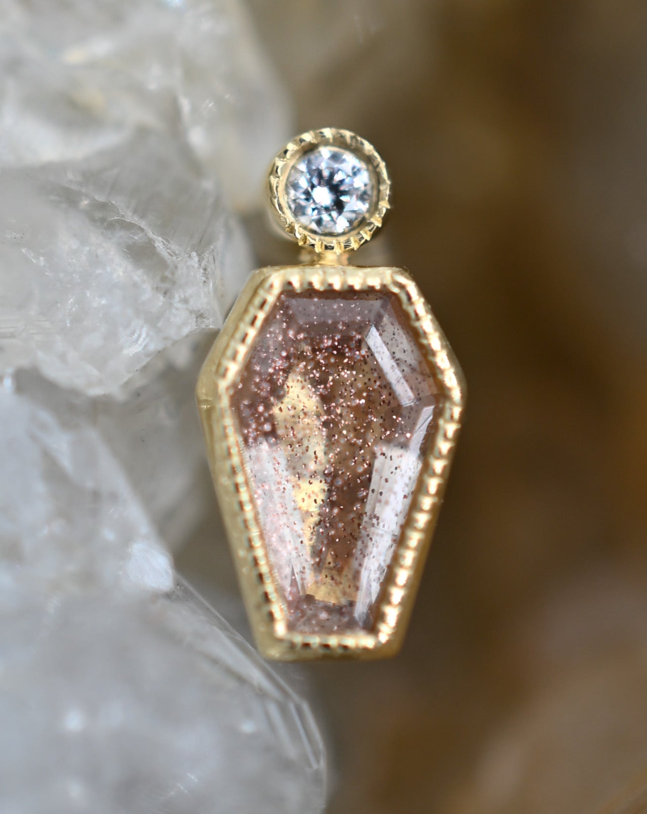 Coffin Sunstone with Milgrain Edge and Diamond Accent by Modern Mood