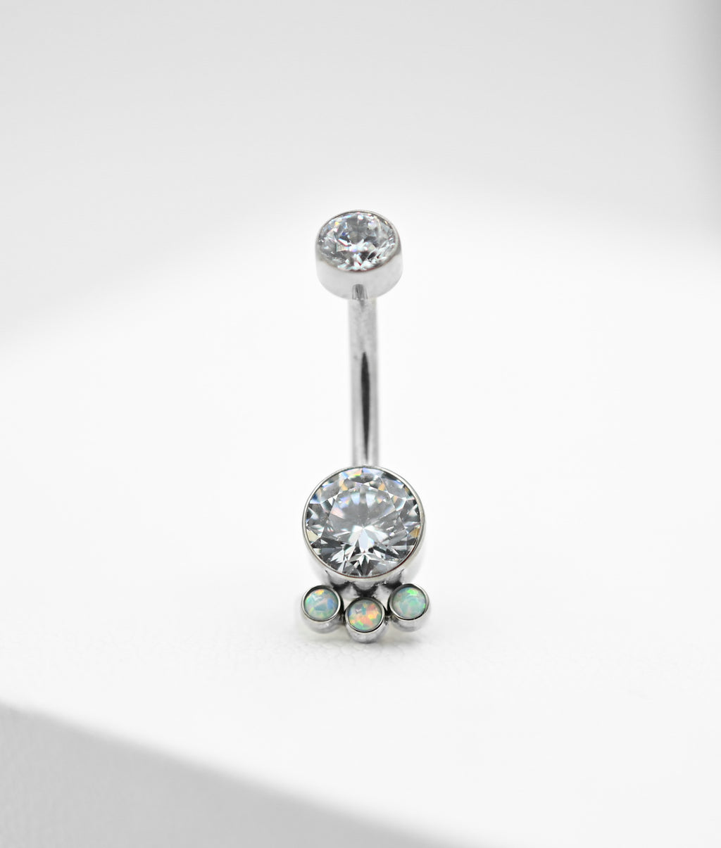 Bijoux Navel Curve (4-N) CZ/White Opal by LeRoi Fine Jewelry