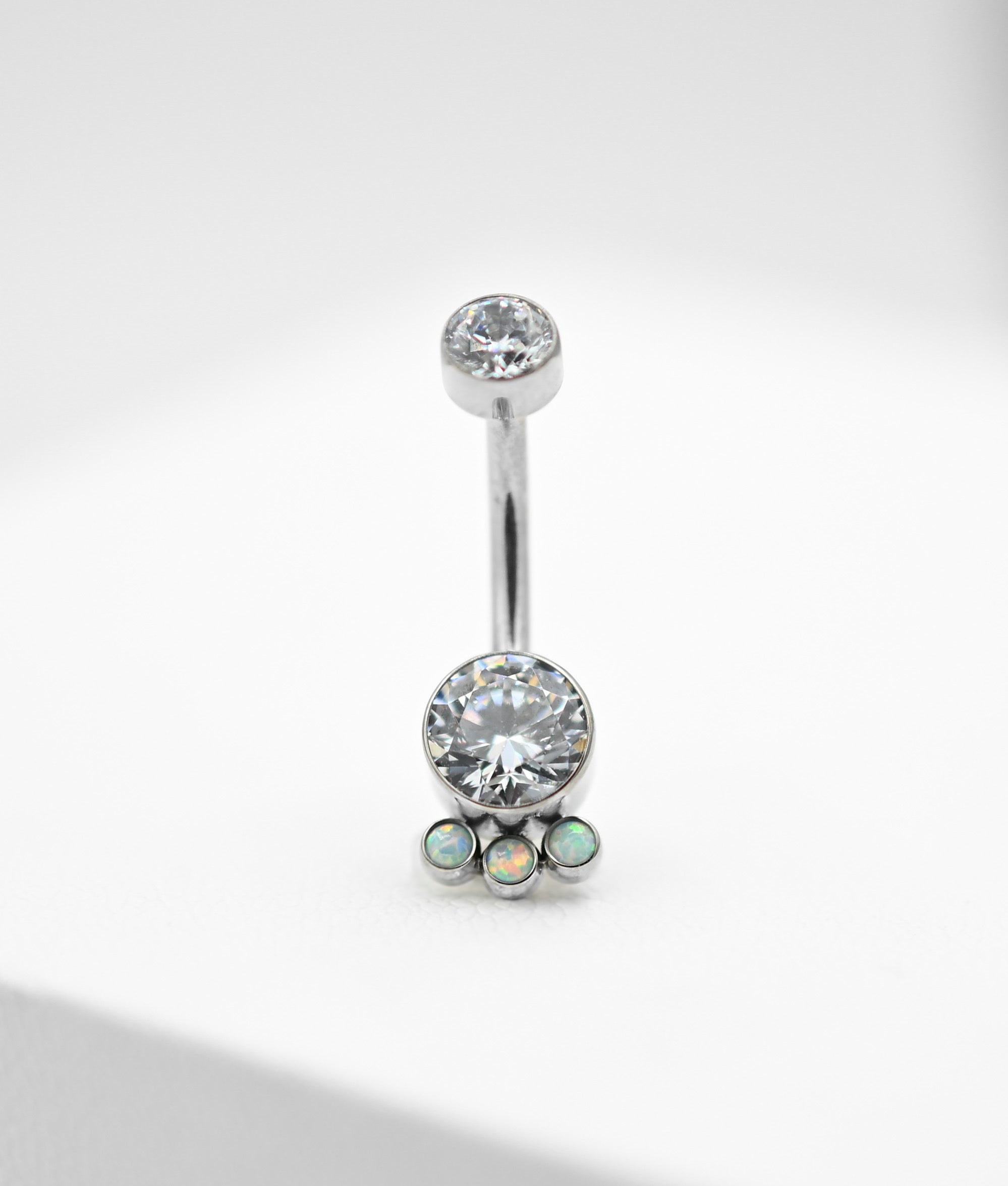Bijoux Navel Curve (4-N) CZ/White Opal by LeRoi Fine Jewelry