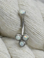 14k Tri-Bezel Curved Barbell by Body Gems