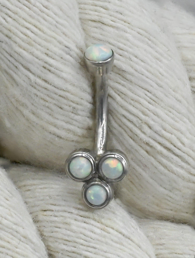 14k Tri-Bezel Curved Barbell by Body Gems