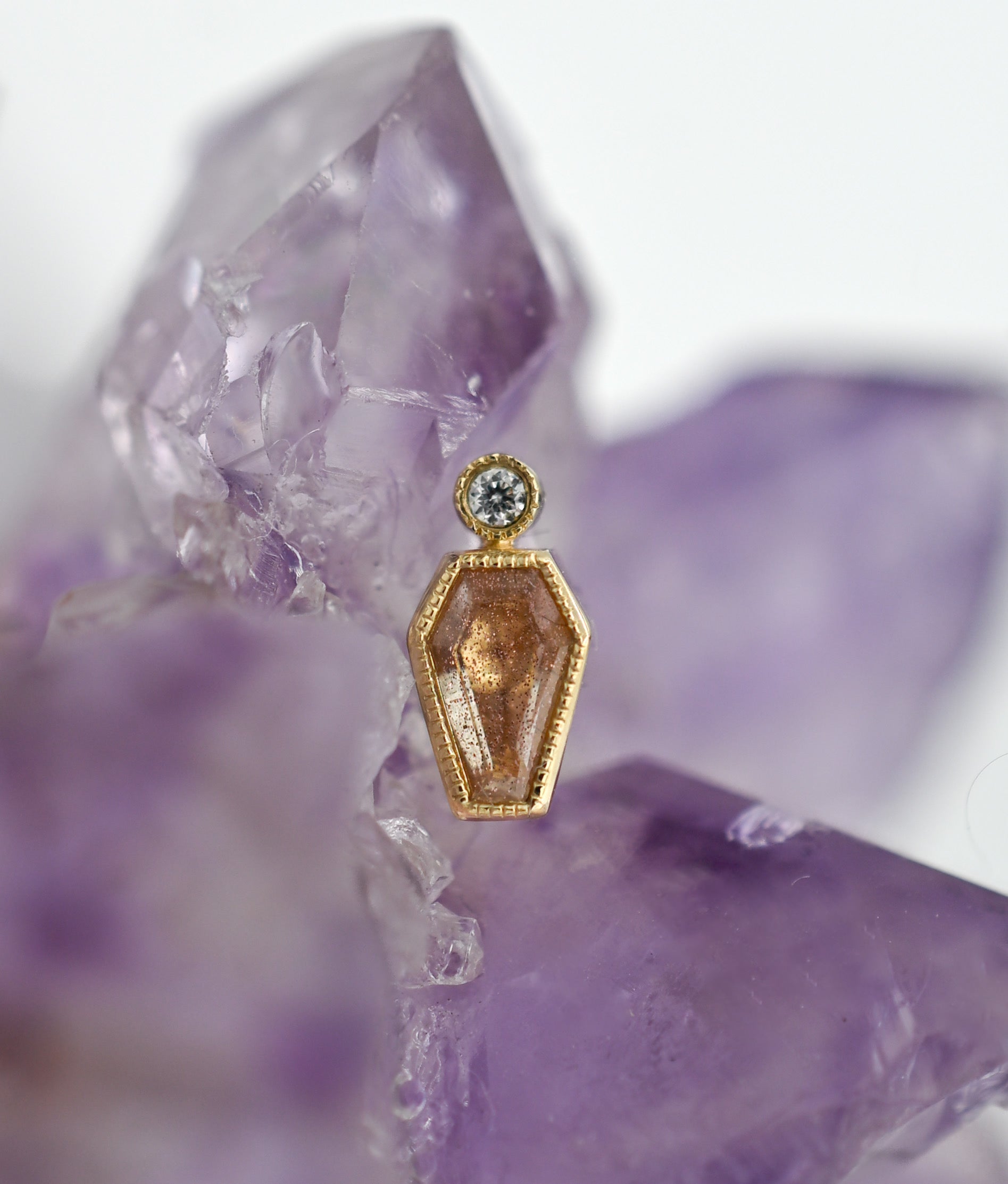 Coffin Sunstone with Milgrain Edge and Diamond Accent by Modern Mood