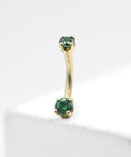 Solid 14k Curved Barbell w/ Double CZ Prong by Body Gems