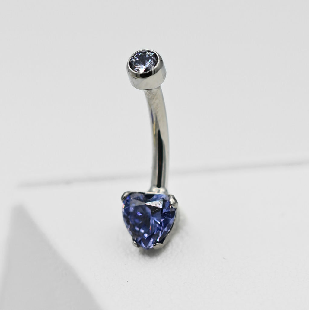 Tanzanite CZ Heart Navel Curve by Anatometal