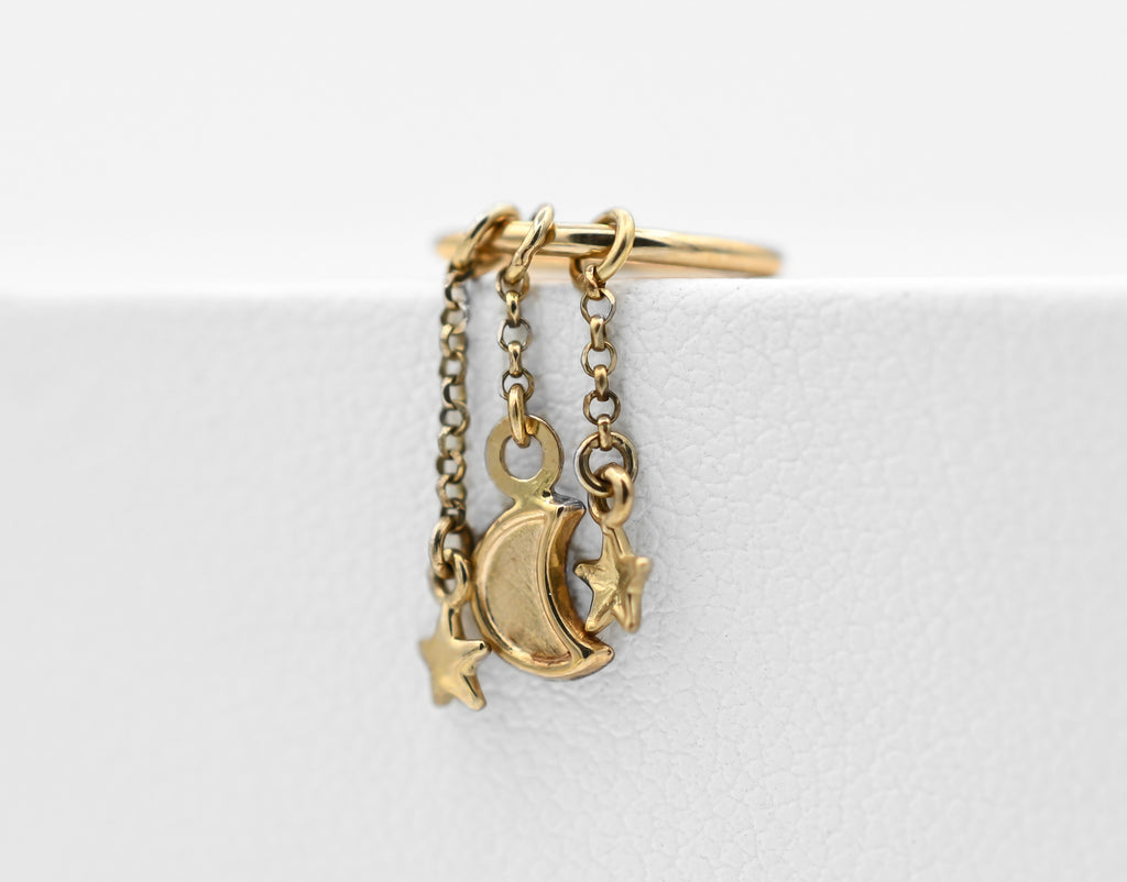 Buenas Noches Seam ring w/ 3 Charms (2 Stars + 3 Moons) by Hialeah Fine Jewelry