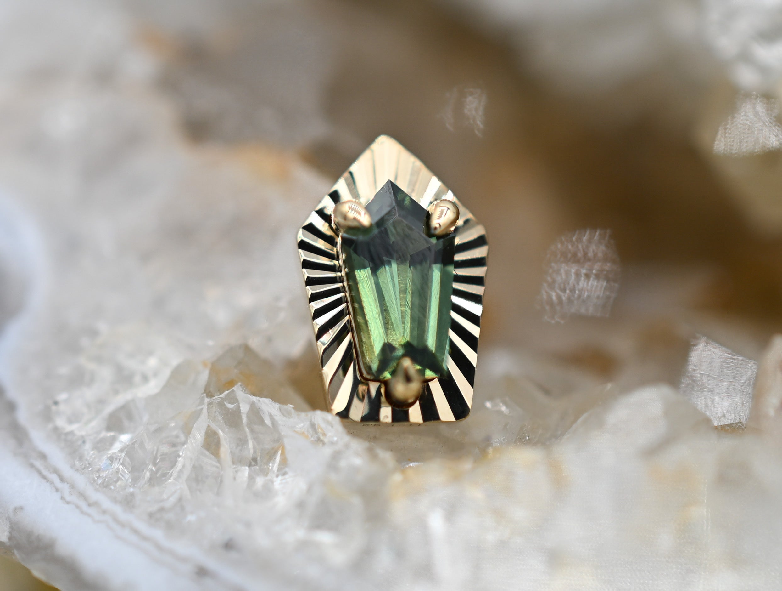 Blue Green Sapphire with Ray Gold Edge by Modern Mood