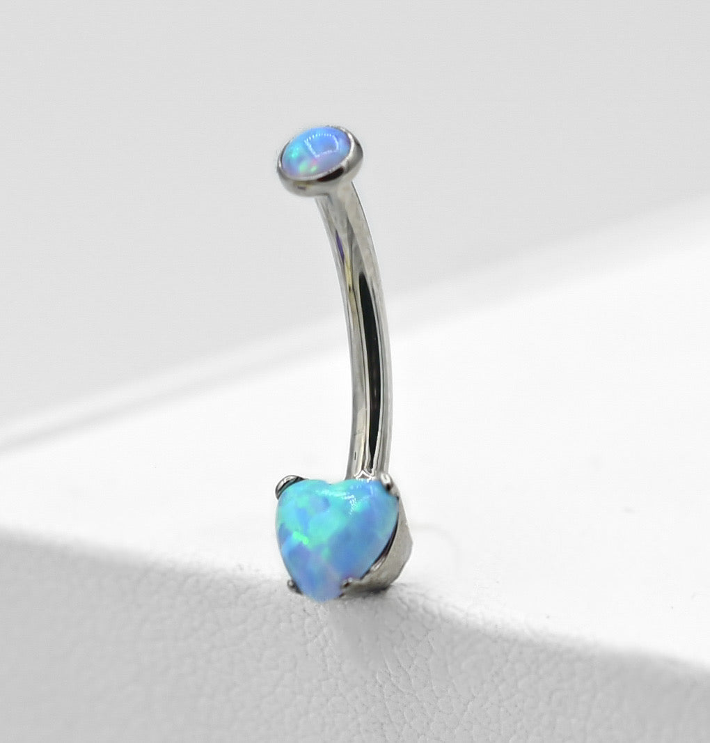 Light Blue Opal Heart Navel Curve by Anatometal