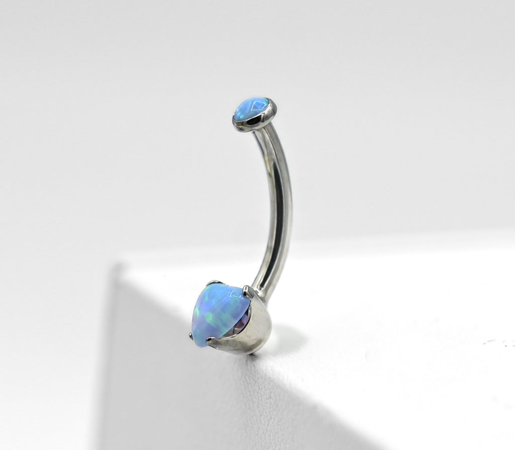 Light Blue Opal Heart Navel Curve by Anatometal