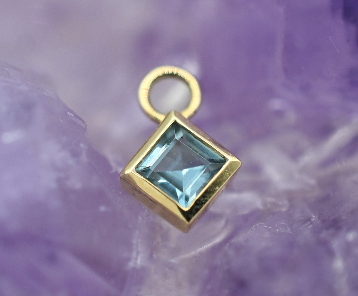 Square Cut Bezel Charm - Faceted Swiss Blue Topaz by Modern Mood