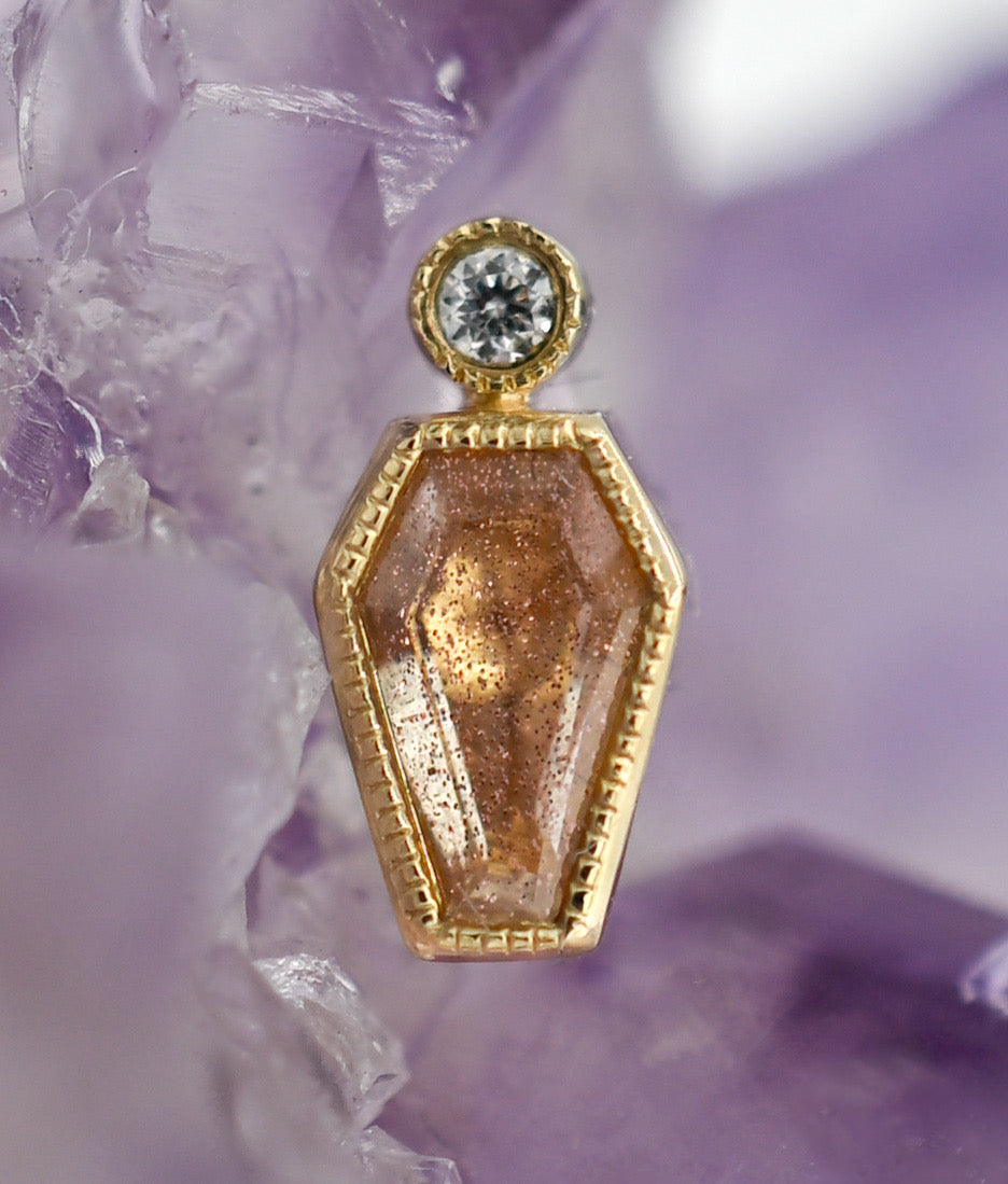 Coffin Sunstone with Milgrain Edge and Diamond Accent by Modern Mood