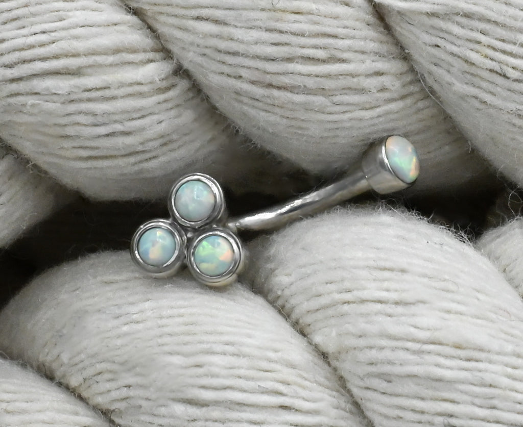 14k Tri-Bezel Curved Barbell by Body Gems