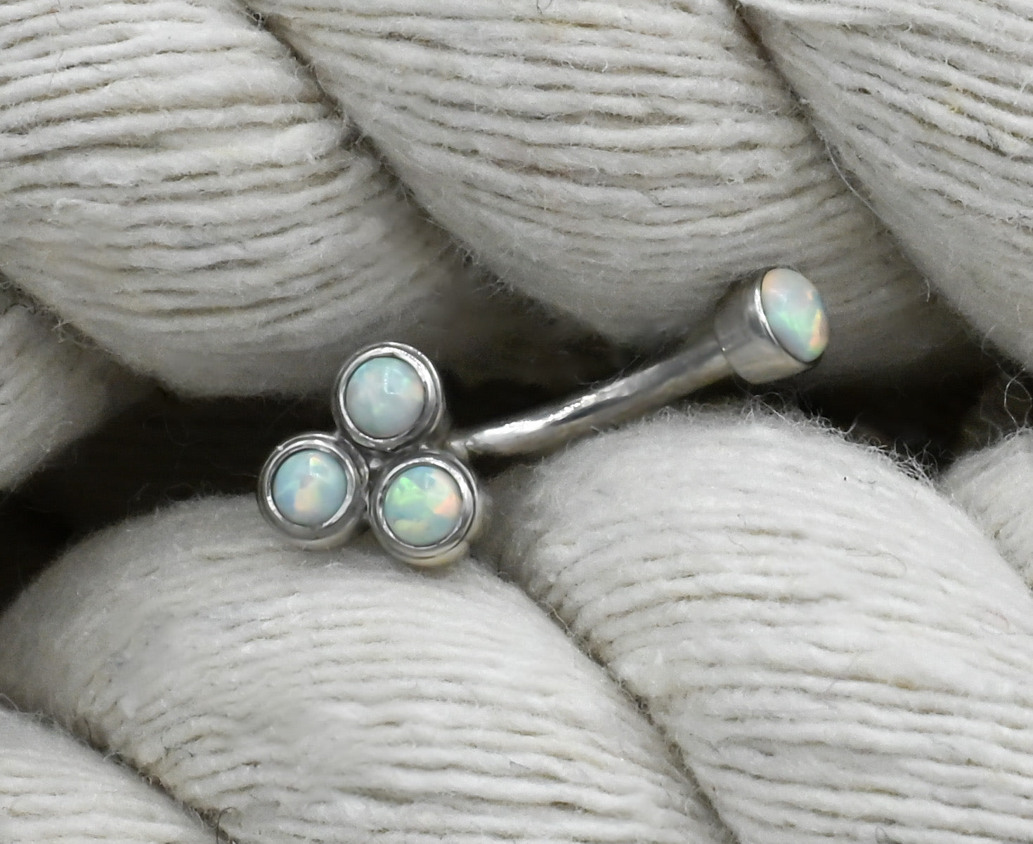 14k Tri-Bezel Curved Barbell by Body Gems