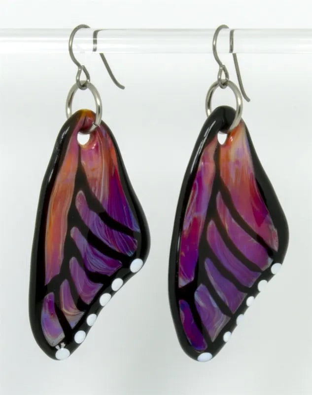 Butterfly Wing Earrings Amber Purple - By Glasswear Studios
