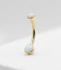 Solid 14k Curved Barbell w/ Double White Opal Bezel by Body Gems