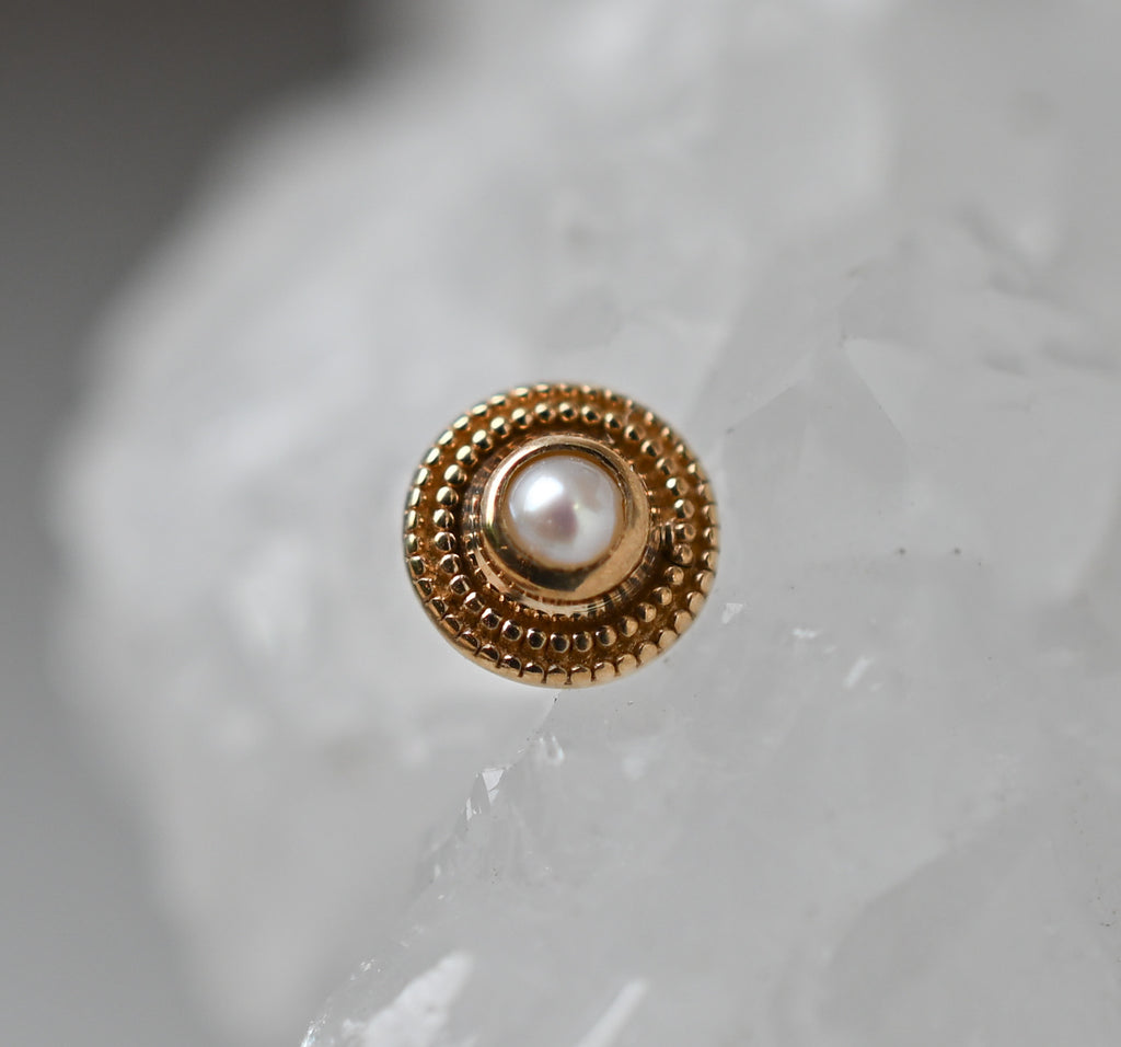 14ga Round Milgrain with Pearl by Body Gems