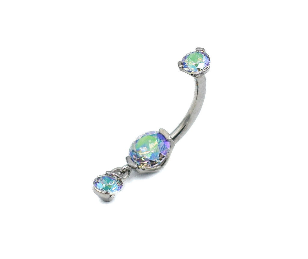 Prong-set Round Gem Navel Curve with Dangle by Industrial Strength