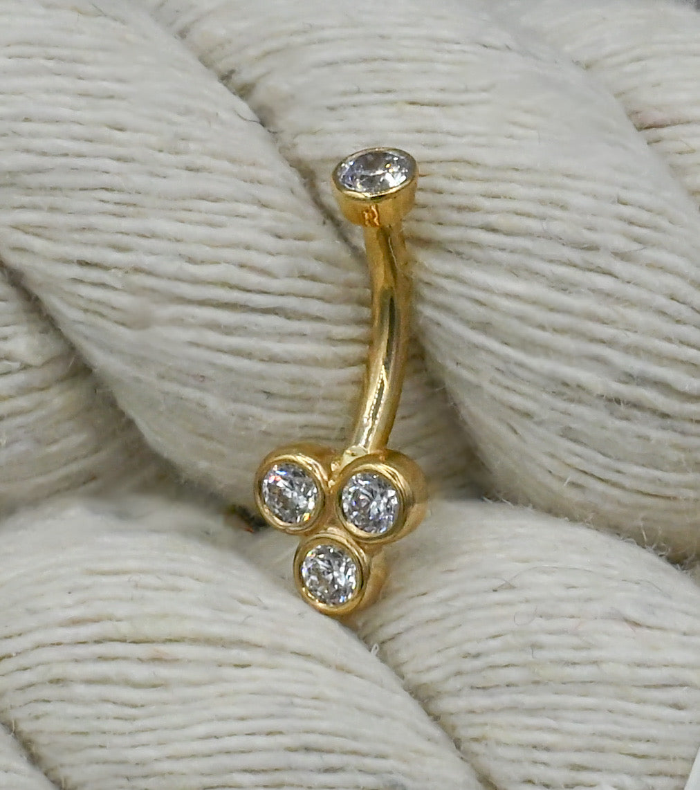 14k Tri-Bezel Curved Barbell by Body Gems