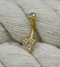 14k Tri-Bezel Curved Barbell by Body Gems