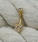 14k Tri-Bezel Curved Barbell by Body Gems