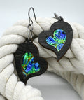 Heart Earrings Black Wood and Kaleidoscope - By Glasswear Studios