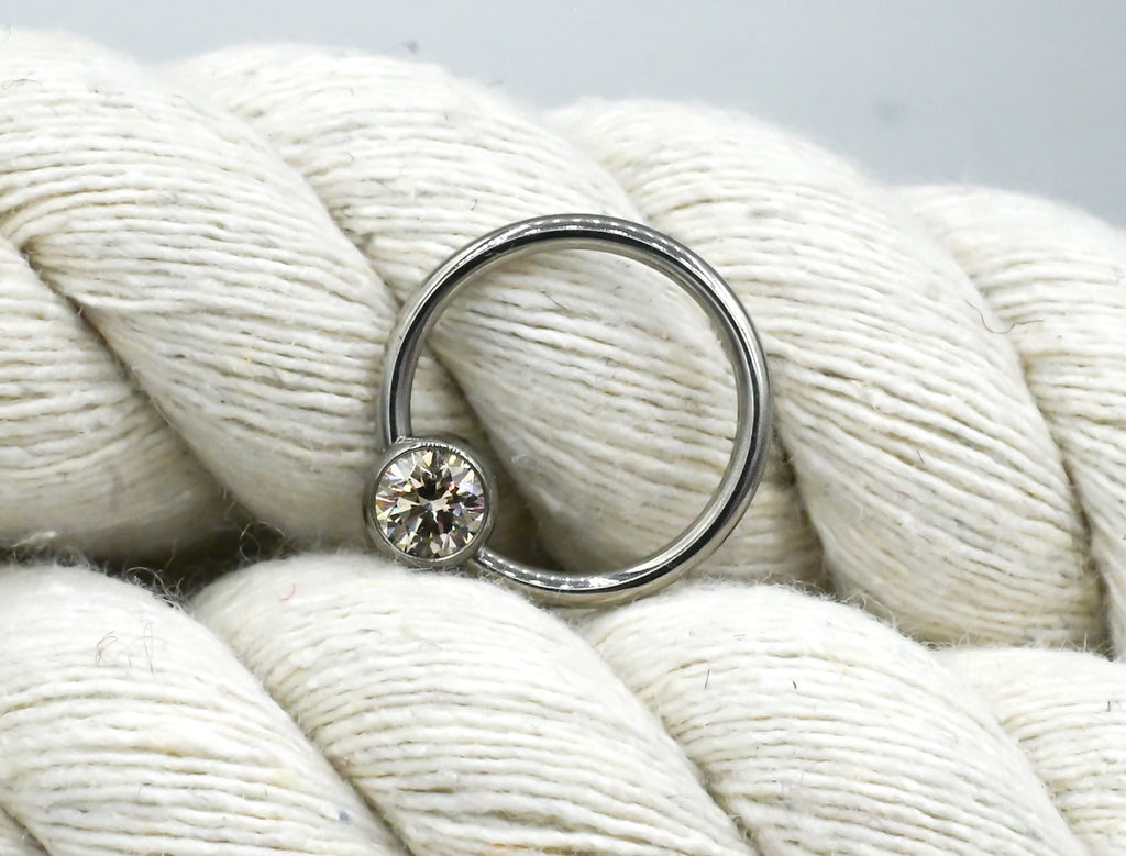 Titanium Captive Bead with Bezel-set Gemstones (CZ, Opal & Natural Stone)