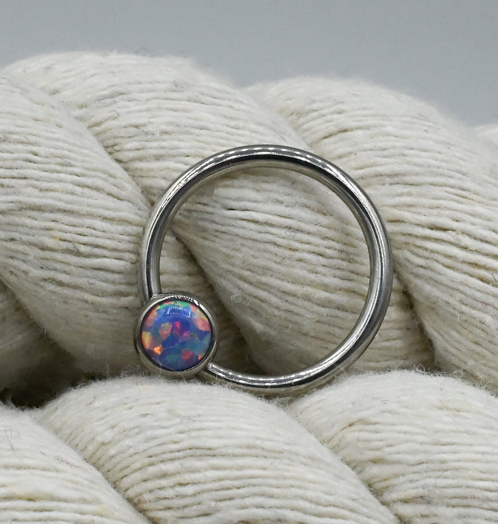 Titanium Captive Bead with Bezel-set Gemstones (CZ, Opal & Natural Stone)