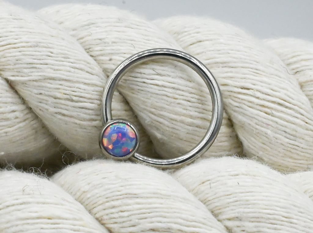 Titanium Captive Bead with Bezel-set Gemstones (CZ, Opal & Natural Stone)