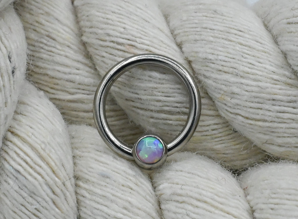 Titanium Captive Bead with Bezel-set Gemstones (CZ, Opal & Natural Stone)