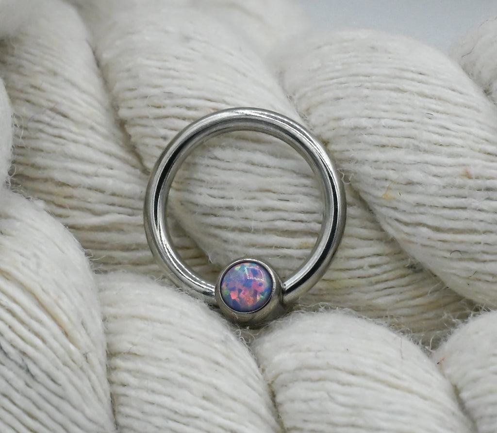 Titanium Captive Bead with Bezel-set Gemstones (CZ, Opal & Natural Stone)