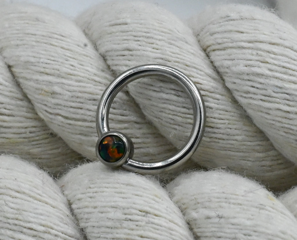 Titanium Captive Bead with Bezel-set Gemstones (CZ, Opal & Natural Stone)