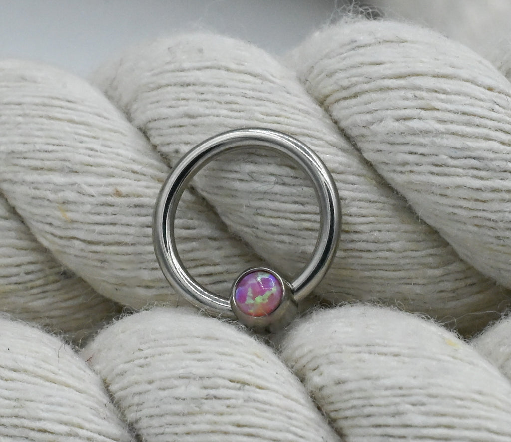 Titanium Captive Bead with Bezel-set Gemstones (CZ, Opal & Natural Stone)