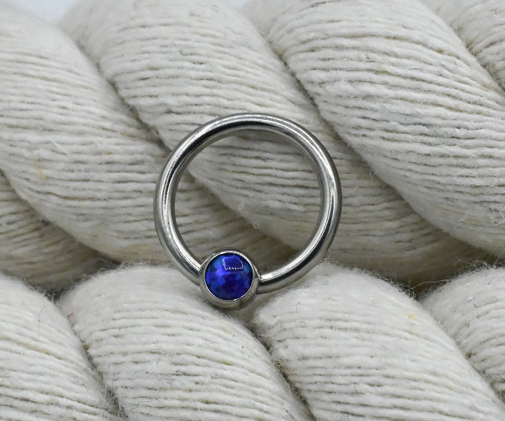 Titanium Captive Bead with Bezel-set Gemstones (CZ, Opal & Natural Stone)