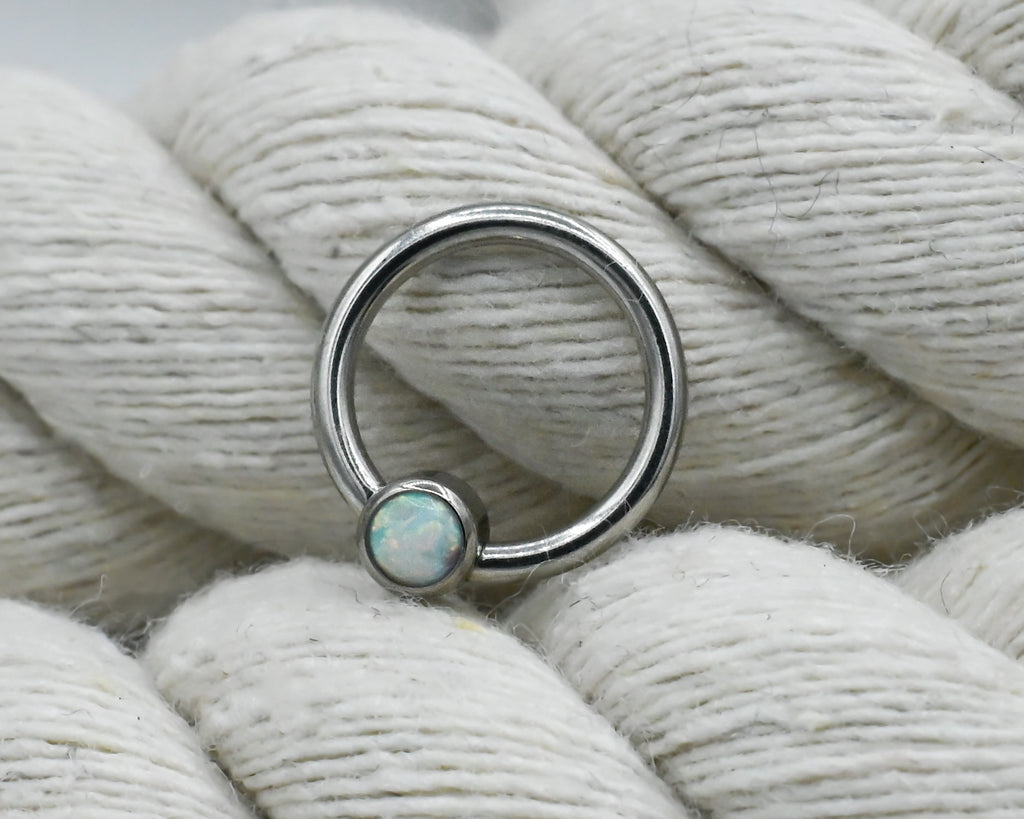 Titanium Captive Bead with Bezel-set Gemstones (CZ, Opal & Natural Stone)