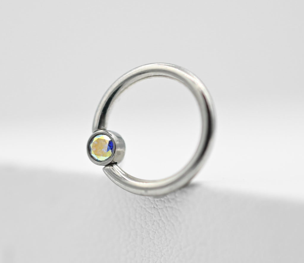 Titanium Captive Bead with Bezel-set Gemstones (CZ, Opal & Natural Stone)