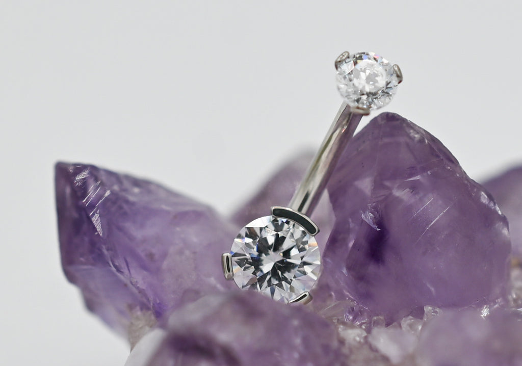 Prong-Set Round Faceted Gem Navel Curve by Industrial Strength (ALL COLORS)