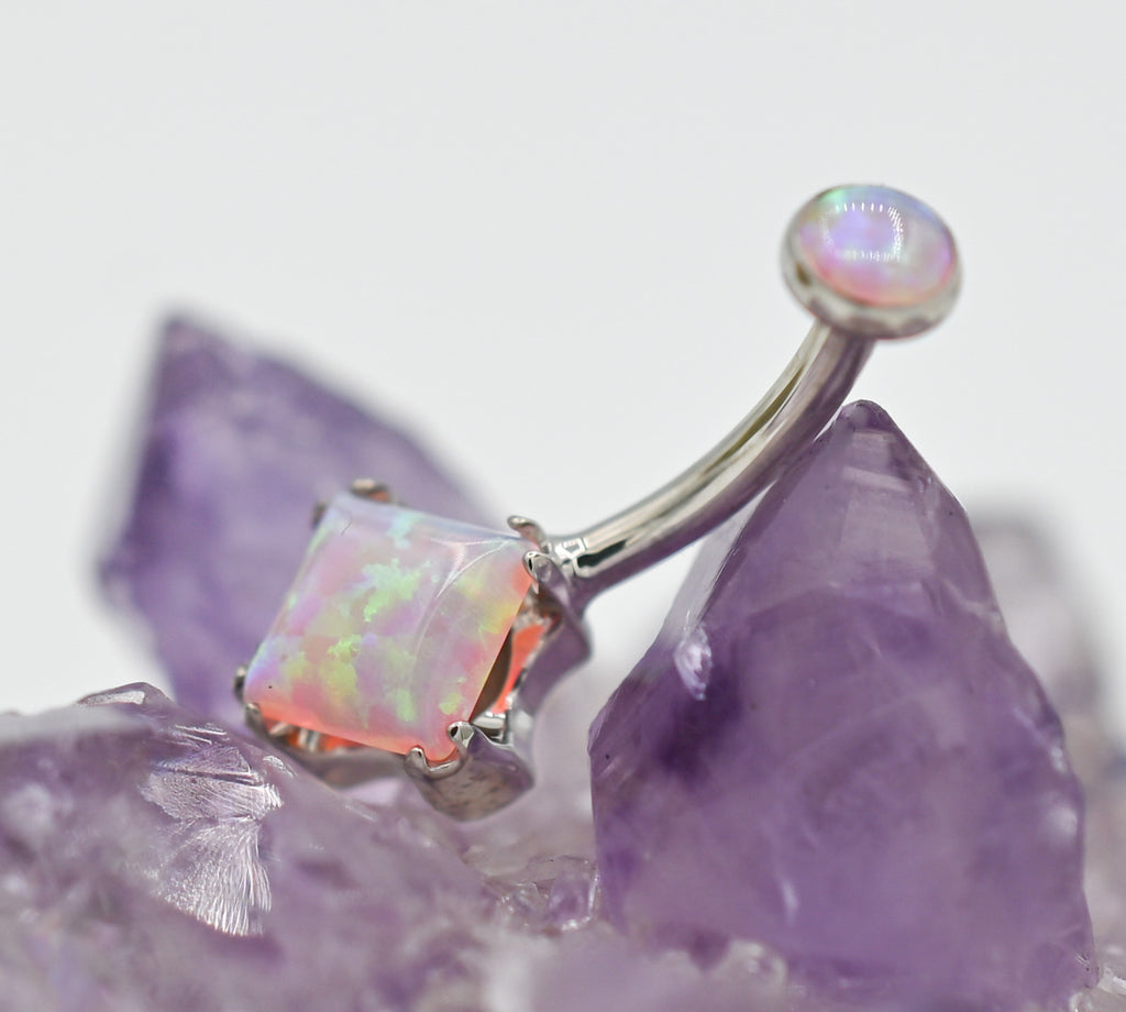 Opal Princess-Cut Navel Curve by Anatometal (ALL COLORS)