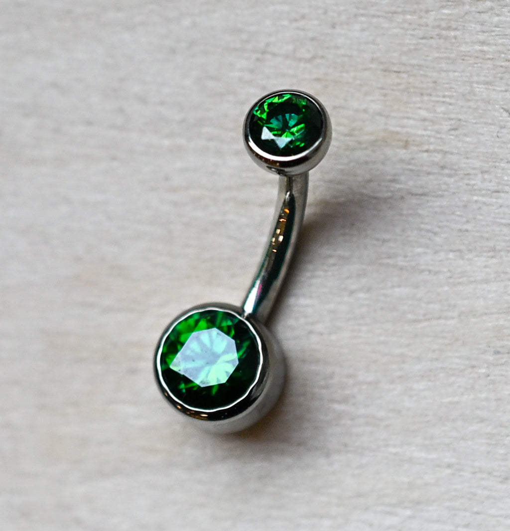 Dark Green CZ Bezel Navel by Industrial Strength (4mm top/6mm bottom bezel)