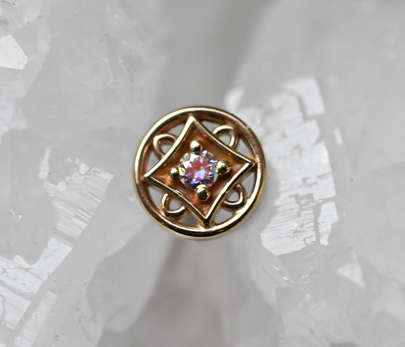 14ga Deco Circle with Aurora Borealis CZ by Body Gems