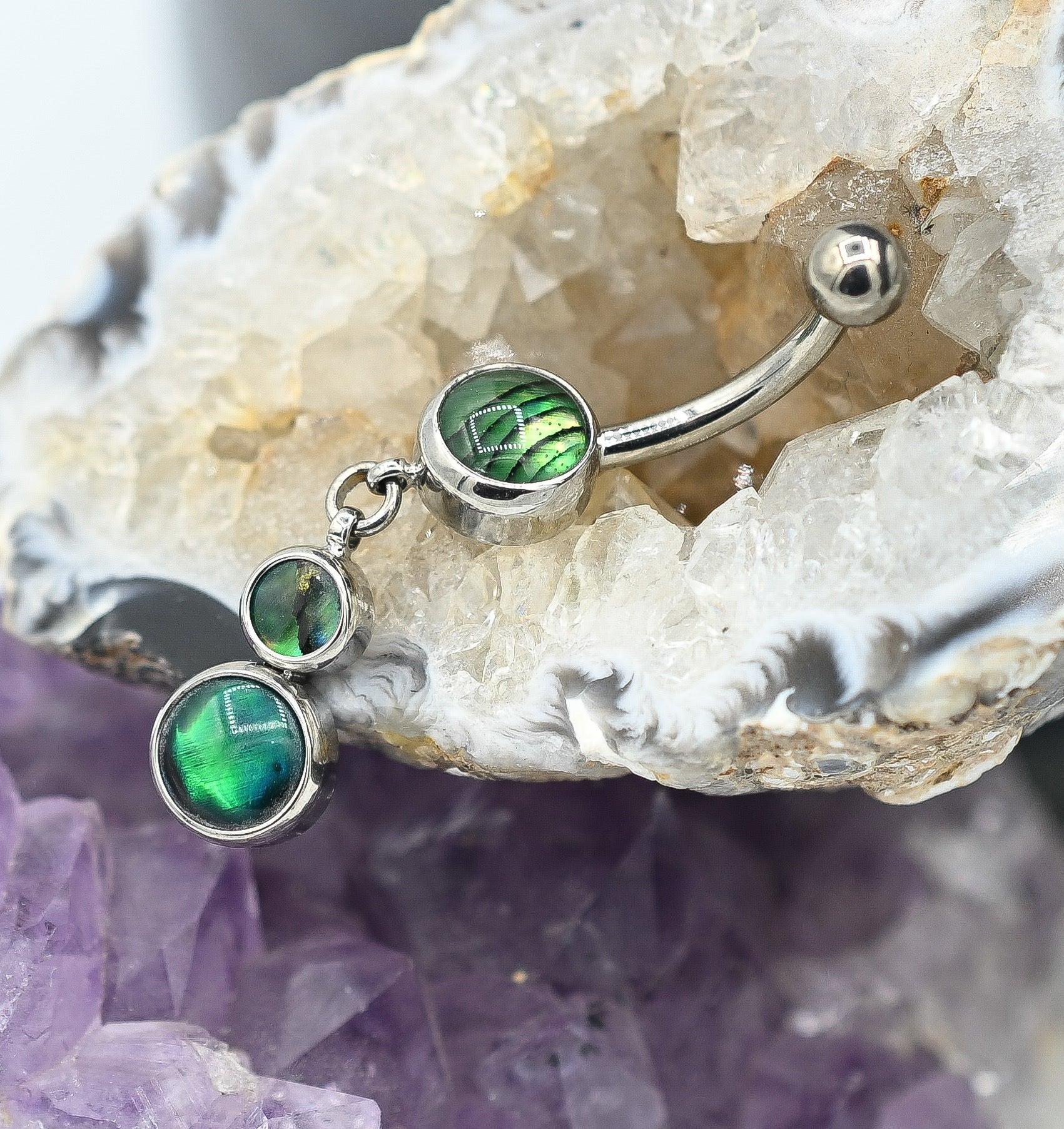 Double Natural Stone Dangle Navel Curve by Industrial Strength