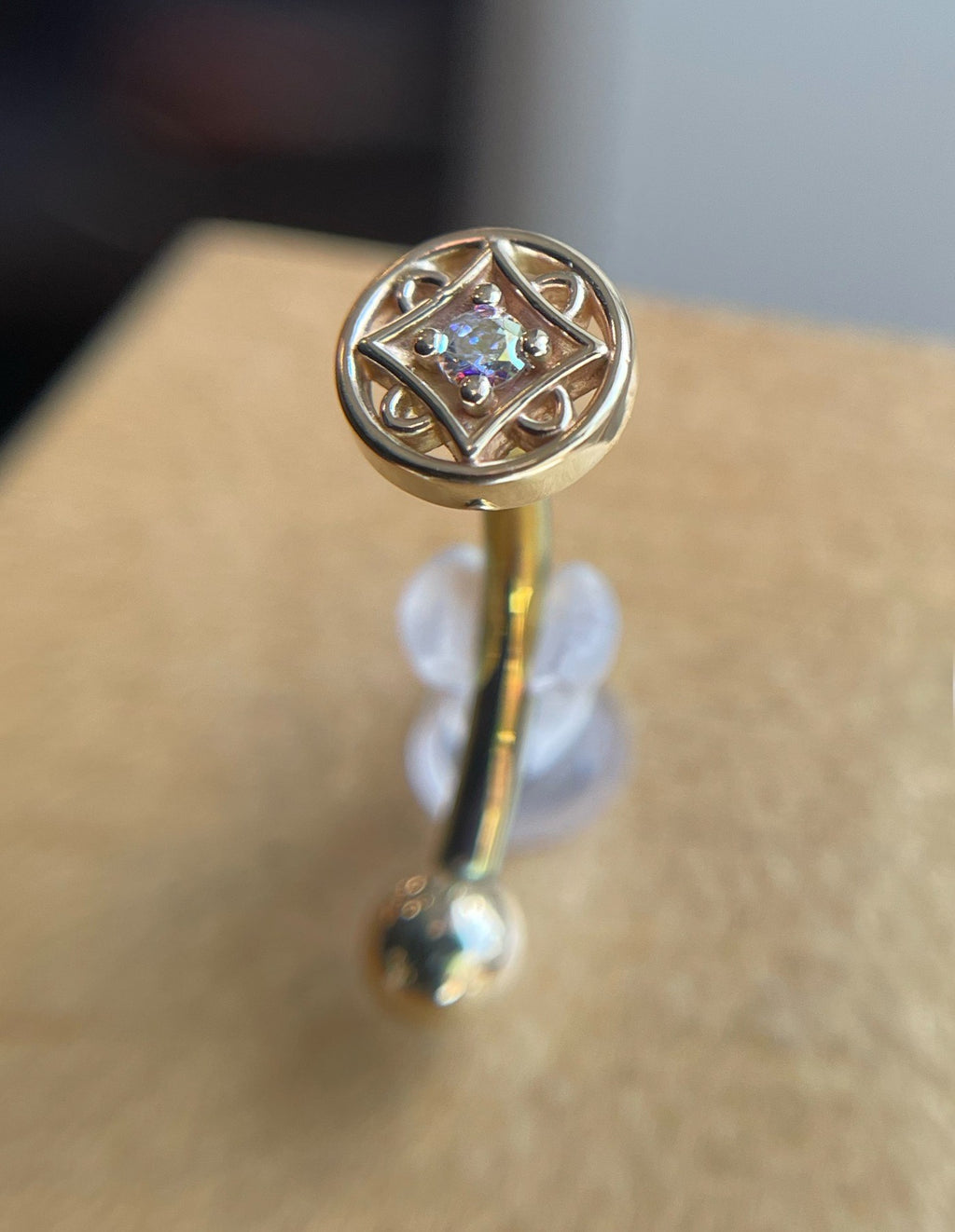 14ga Deco Circle with Aurora Borealis CZ by Body Gems