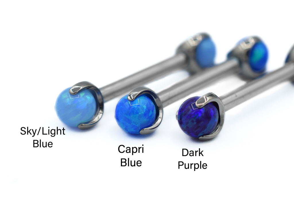 14g 3-Prong Opal Nipple Barbell Ends by People's Jewelry (ALL COLORS)