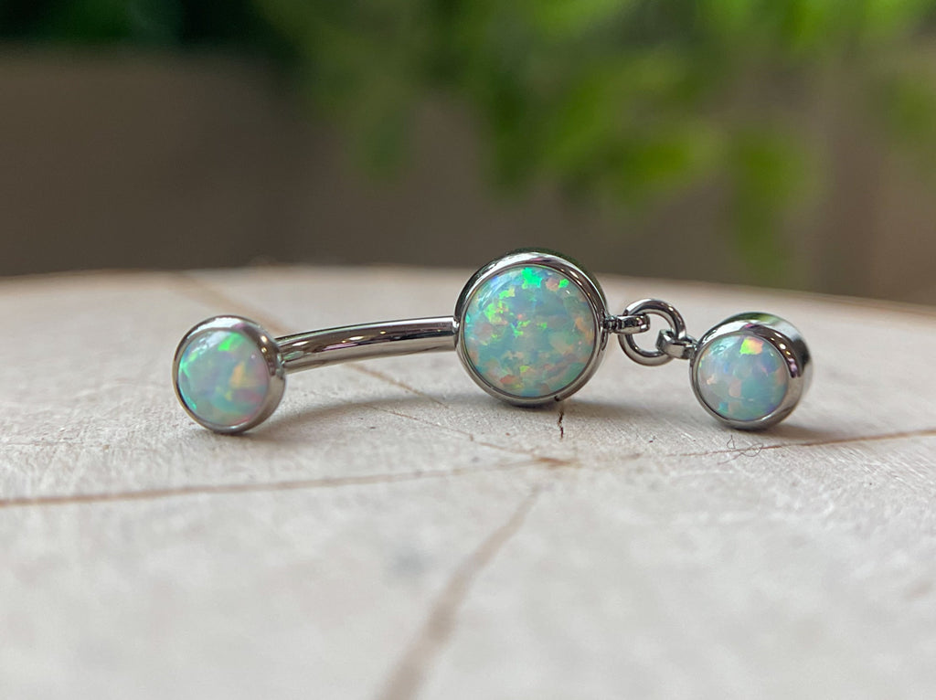 Bezel Set Opal Dangle Navel Curve by Industrial Strength
