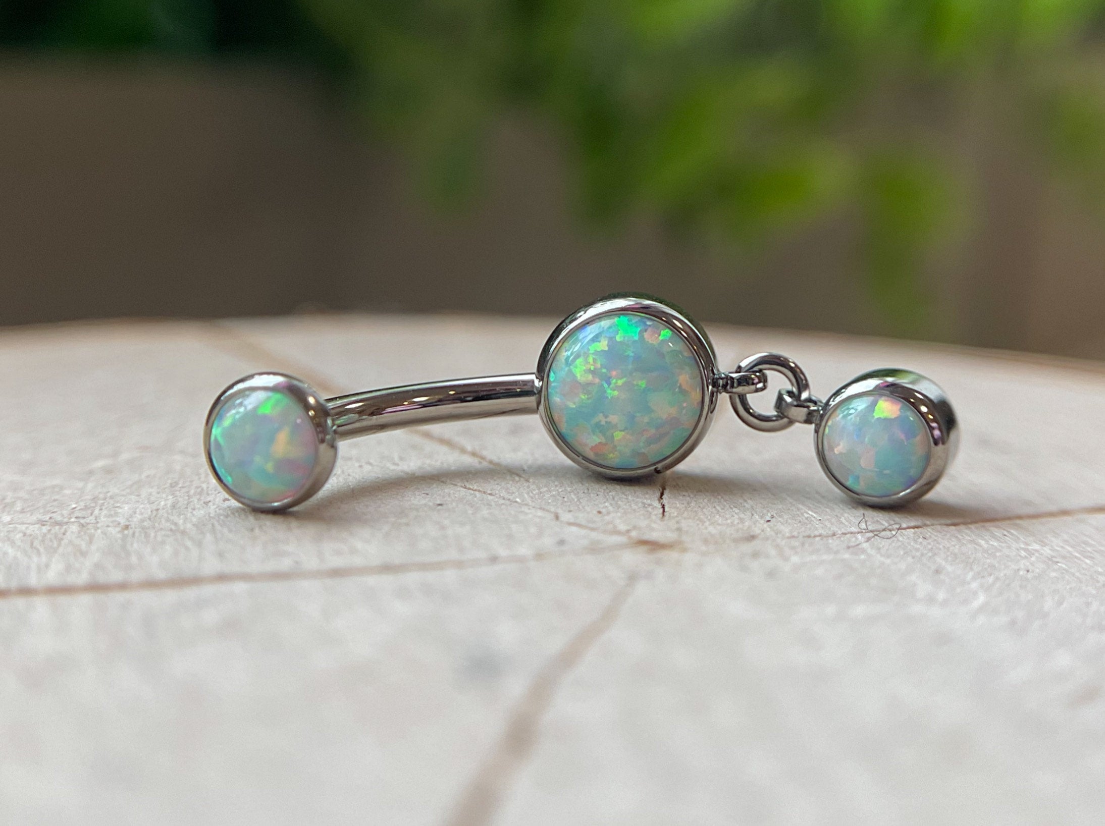 Bezel Set Opal Dangle Navel Curve by Industrial Strength