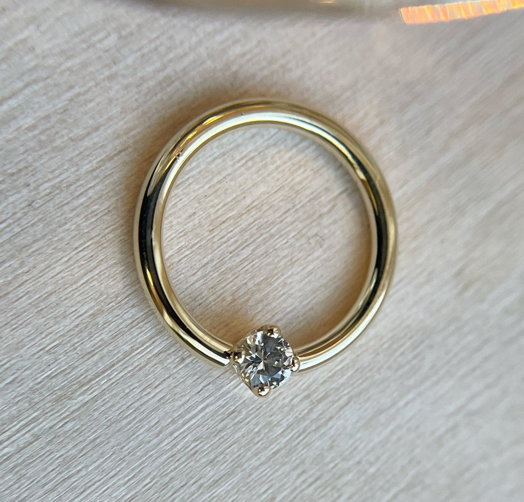 Prong set White Sapphire Fixed Bead Seam Ring by BVLA