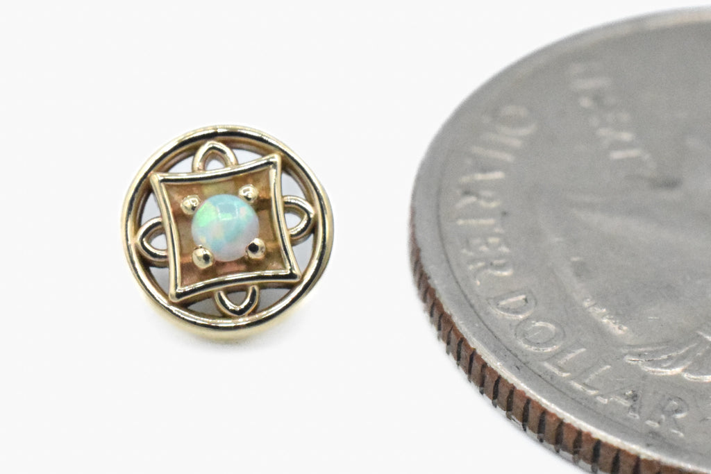 14ga Deco Circle with White Opal by Body Gems