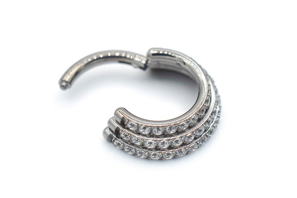 Titanium "Triple Stack" with Clear CZ Clicker by Crucial