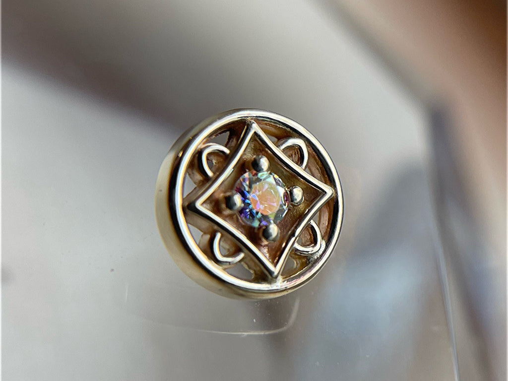 14ga Deco Circle with Aurora Borealis CZ by Body Gems