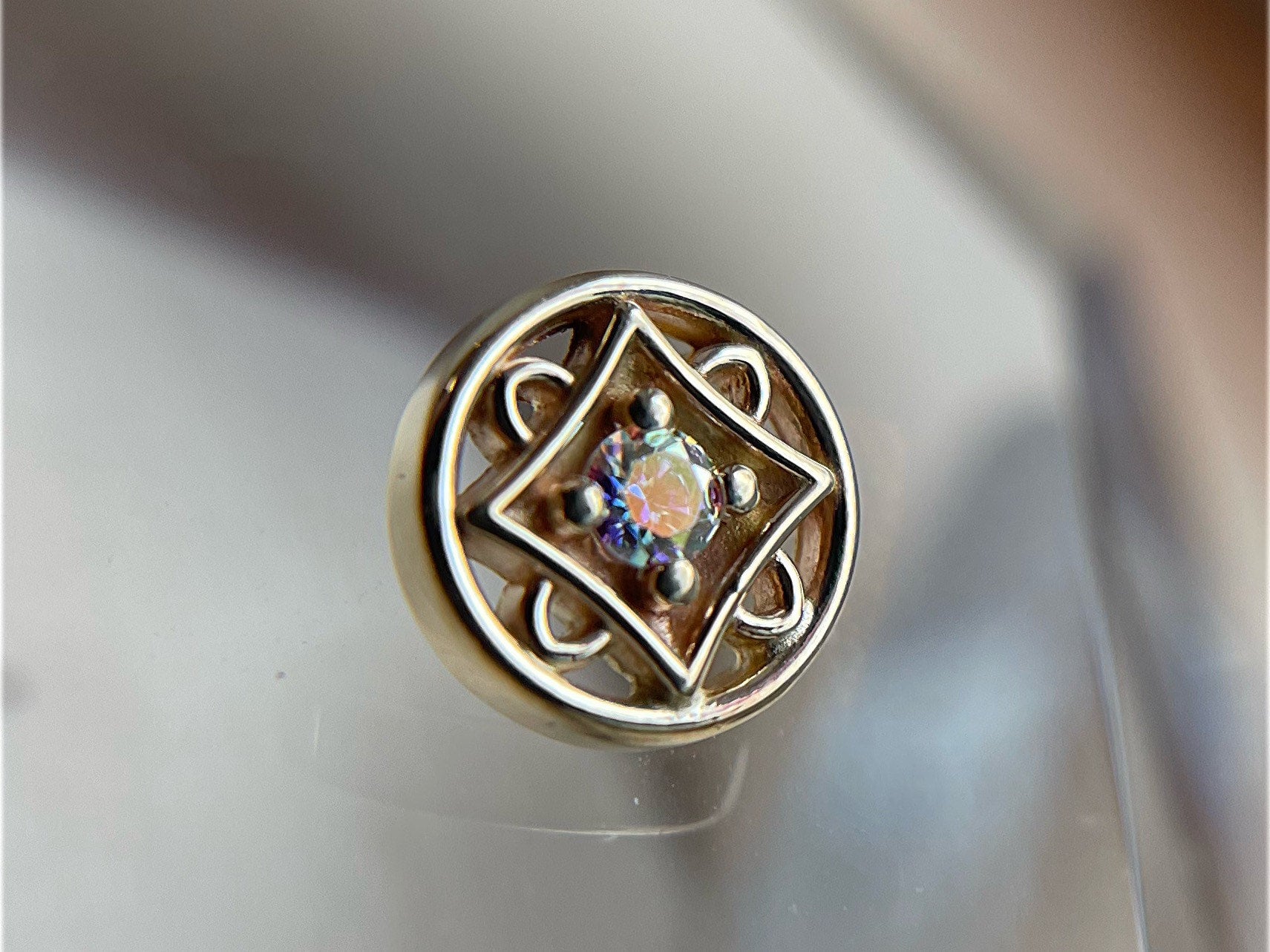 14ga Deco Circle with Aurora Borealis CZ by Body Gems