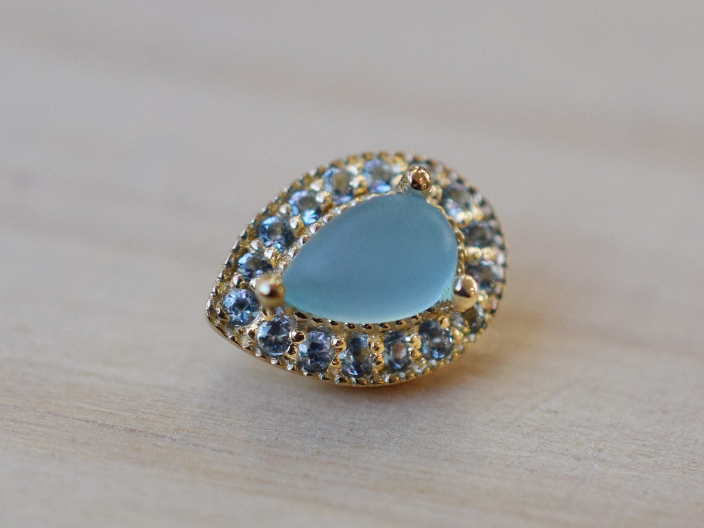 Pear Halo with Sandblasted Sea Blue Chalcedony & Aquamarine by BVLA