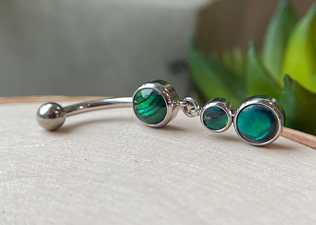 Double Natural Stone Dangle Navel Curve by Industrial Strength